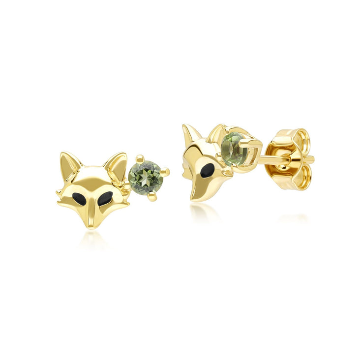 Boucles d'Oreilles renard Gardenia en or jaune 9 carats avec Peridot