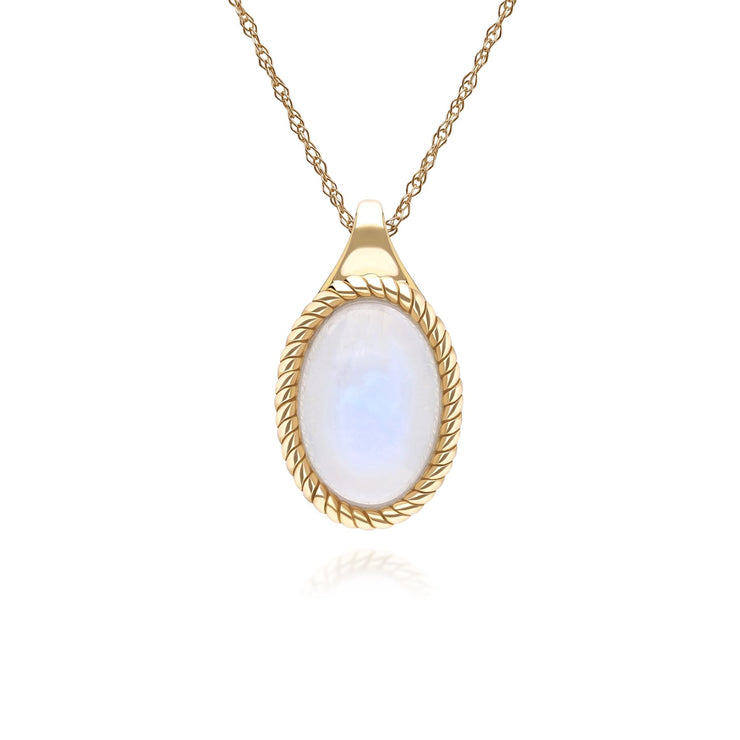 Collier pendentif Classique avec pierre de lune arc-en-ciel ovale en or jaune 9 carats