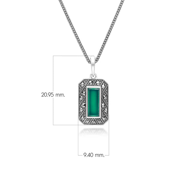 Pendentif Style Art Déco Rectangulaire en Argent Sterling avec Calcédoine et Marcassite