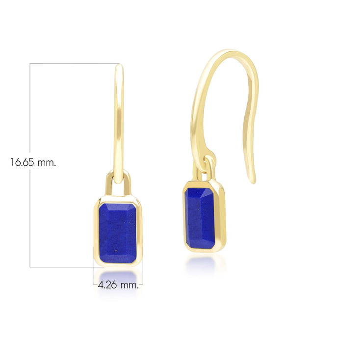 Boucles d'Oreilles Pendantes Classique avec Lapis Lazuli Baguette en Or Jaune 9 carats