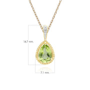 Collier pendentif classique en or jaune 9 carats avec péridot et diamant