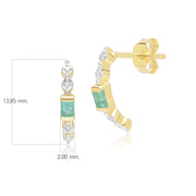 Boucles d'Oreilles Baguette Demi-Eternité Créoles Classiques en Or Jaune 9ct avec Emeraude et Diamants