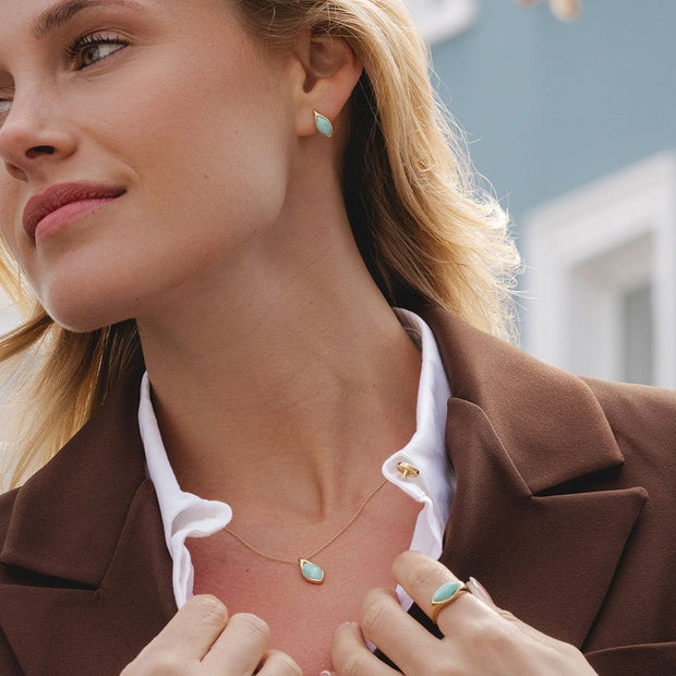 Boucles d'oreilles Clou Classique en or jaune 9 carats avec amazonite marquise