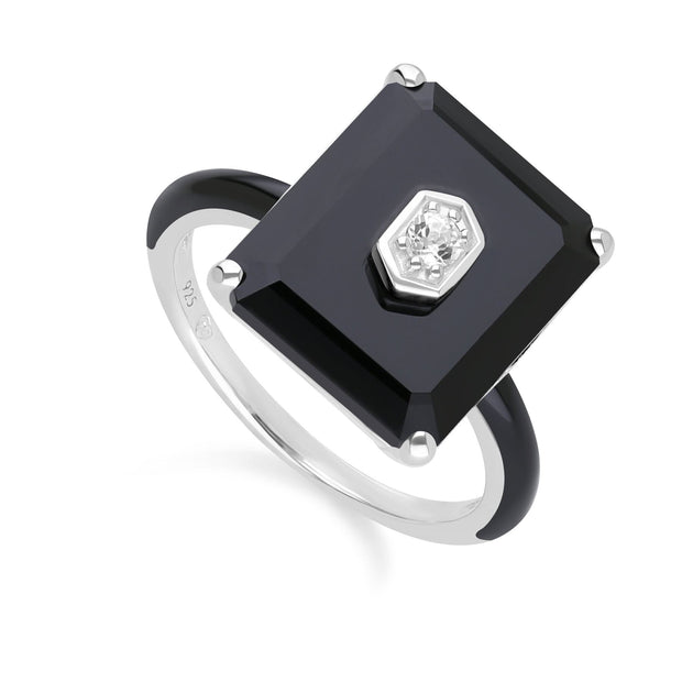 Bague Grand Deco en onyx noir et topaze en argent sterling