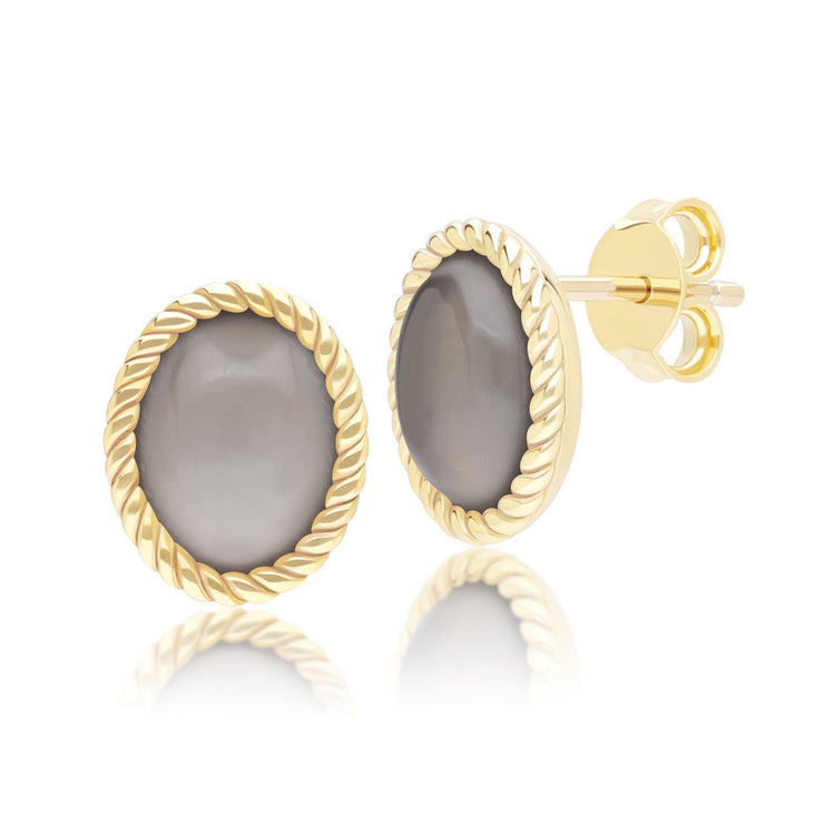 Boucles d'oreilles Clou Classique avec pierre de lune noire en or jaune 9 carats