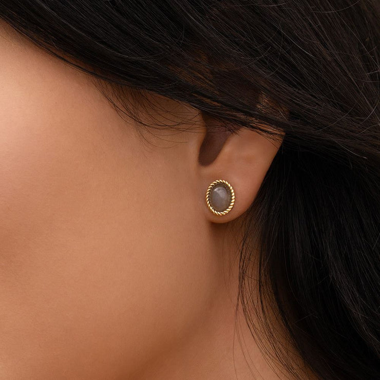 Boucles d'oreilles Clou Classique avec pierre de lune noire en or jaune 9 carats