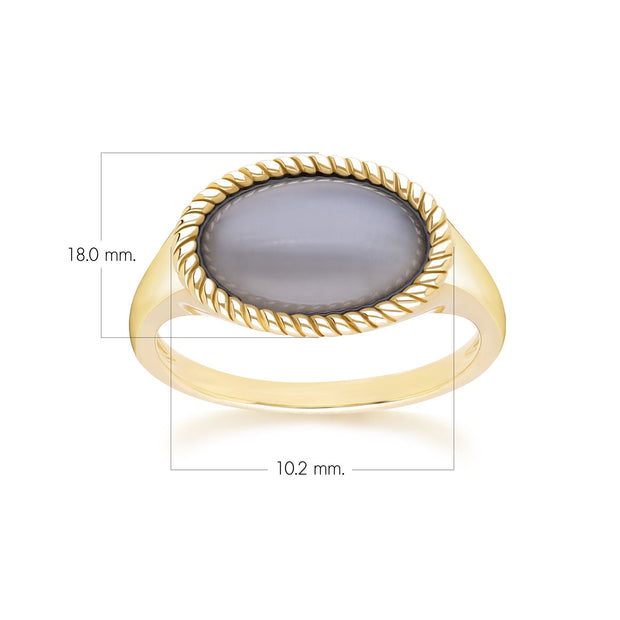 Bague classique en or jaune 9 carats avec pierre de lune noire ovale
