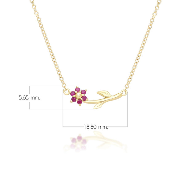 Collier Floral Vigne avec Rubis en Or Jaune 9ct