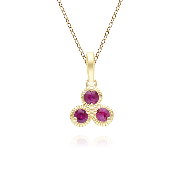 Pendentif Floral avec Trois rubis en Or Jaune 9 Carats