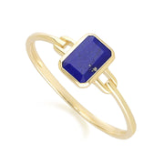 Bague Classique avec Lapis Lazuli Baguette en Or Jaune 9 carats