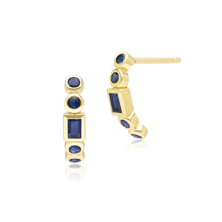 Boucles d'Oreilles Demi-Eternité Créoles Classiques en Or Jaune 9ct avec Saphir