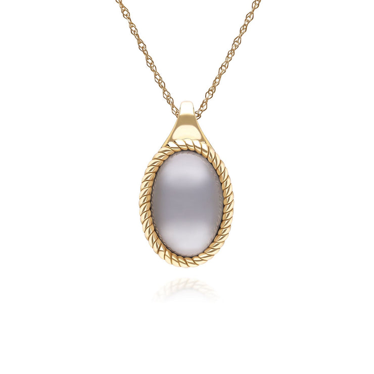Collier pendentif Classique avec pierre de lune noire ovale en or jaune 9 carats
