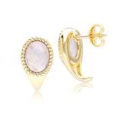Boucles d'oreilles pendantes ovales Classique avec pierre de lune arc-en-ciel en or jaune 9 carats