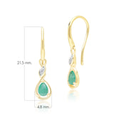 Boucles d'Oreilles Pendantes Classique en Or Jaune 9ct avec Emeraude Ovale et Diamants Ronds