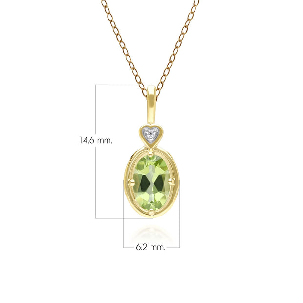 Collier pendentif coeur classique en or jaune 9 carats avec péridot ovale et diamant