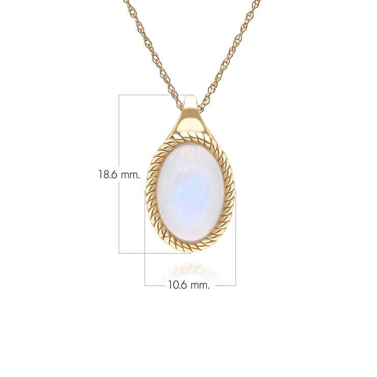 Collier pendentif Classique avec pierre de lune arc-en-ciel ovale en or jaune 9 carats