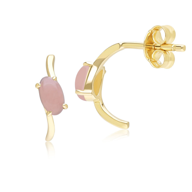 Boucles d'Oreilles Classique Demi-Créoles avec Opale Rose Ovale en Or Jaune 9ct