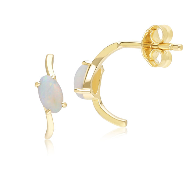 Boucles d'Oreilles Classique Demi-Créoles avec Opale Ovale en Or Jaune 9ct