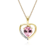 Collier pendentif coeur classique en or jaune 9 carats avec tourmaline rose et diamant