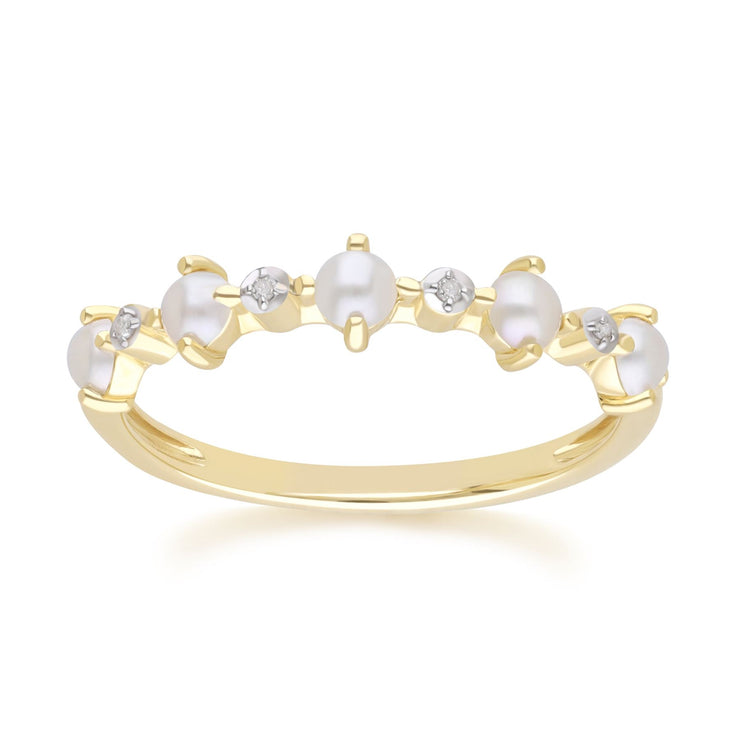 Bague Classique en Or Jaune 9ct avec Perle et Diamant