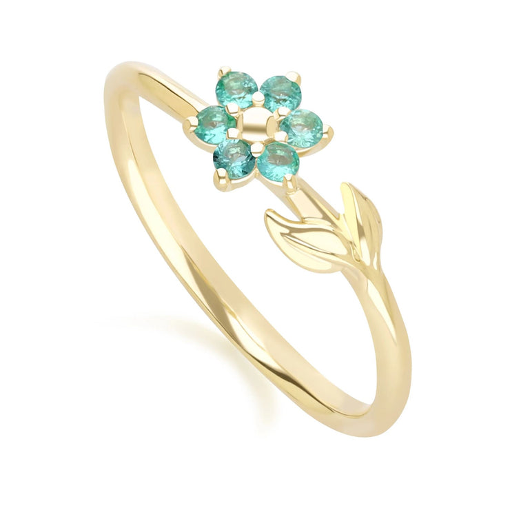 Bague Floral Vigne avec Emeraudes en Or Jaune 9ct