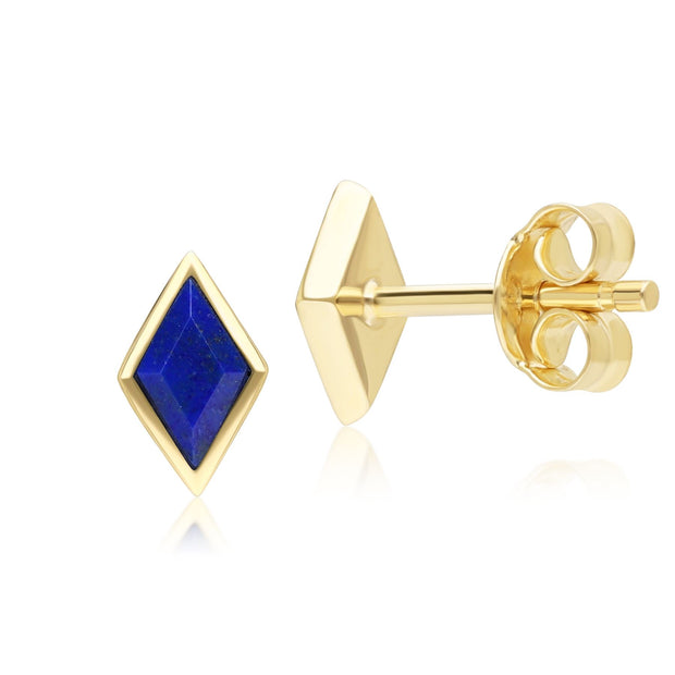 Boucles d'Oreilles Clou Classique avec Lapis Lazuli en Or Jaune 9 carats