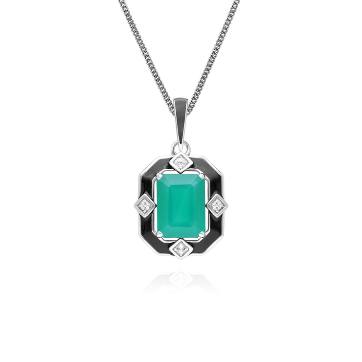 Collier Grand Deco en argent sterling avec pendentif en émail noir, calcédoine et topaze