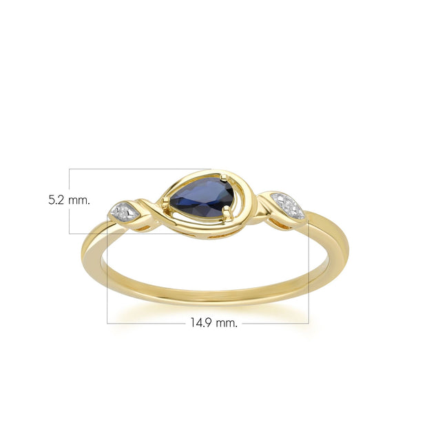 Bague Classique en Or Jaune 9ct avec Saphir Poire et Diamants