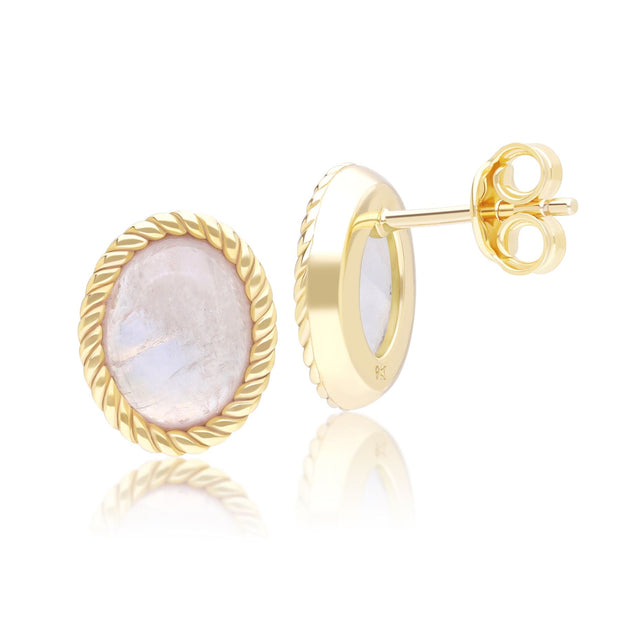 Boucles d'oreilles Clou Classique ovales avec pierre de lune arc-en-ciel en or jaune 9 carats