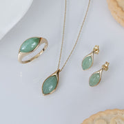 Boucles d'oreilles Clou Classique avec jadéite verte marquise en or jaune 9 carats