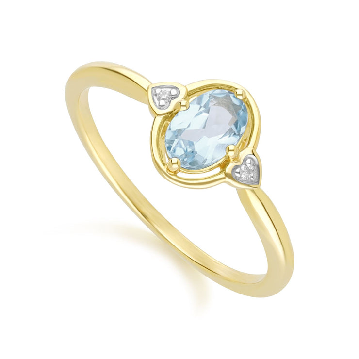 Bague classique en or jaune 9 carats avec aigue-marine en forme de poire et diamant