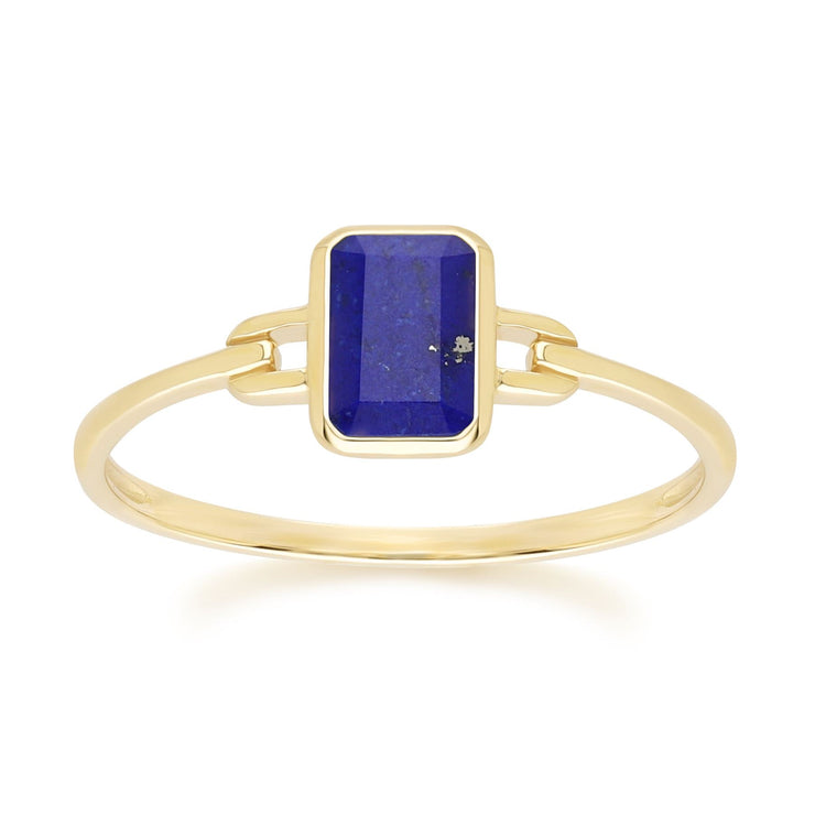 Bague Classique avec Lapis Lazuli Baguette en Or Jaune 9 carats