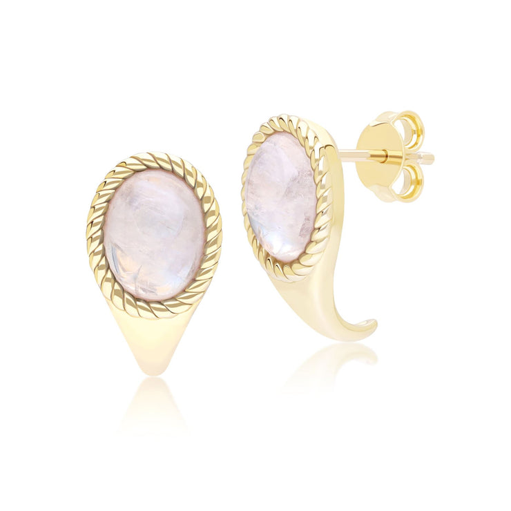 Boucles d'oreilles pendantes ovales Classique avec pierre de lune arc-en-ciel en or jaune 9 carats