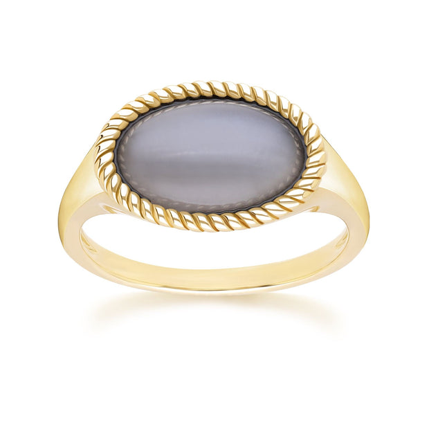 Bague classique en or jaune 9 carats avec pierre de lune noire ovale