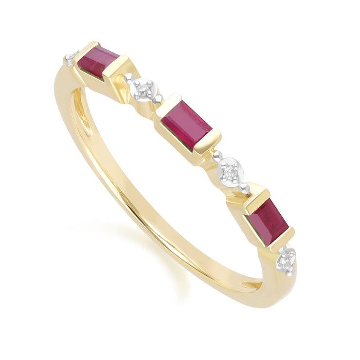 Bague Eternité Classique en Or Jaune 9ct avec Rubis Baguette et Diamants