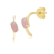 Boucles d'Oreilles Classique Demi-Créoles avec Opale Rose Ovale en Or Jaune 9ct