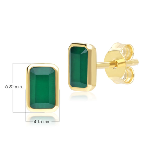 Boucles d'Oreilles Clou Classique avec Calcédoine Baguette en Or Jaune 9 carats