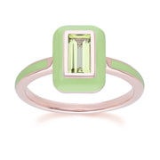 Bague Siberian Waltz en argent sterling doré à l'or fin rose avec émail vert et péridot baguette