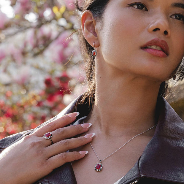 Bague Grand Deco en argent sterling avec émail noir, cornaline et topaze