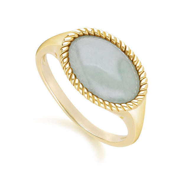 Bague Classique avec jadéite verte ovale en or jaune 9 carats