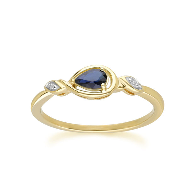 Bague Classique en Or Jaune 9ct avec Saphir Poire et Diamants