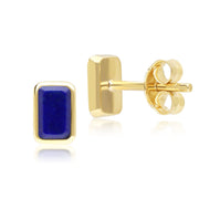 Boucles d'Oreilles Clou Classique avec Lapis Lazuli Baguette en Or Jaune 9 carats