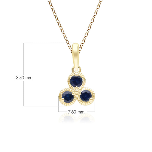 Pendentif Floral avec Trois Saphirs en Or Jaune 9 Carats