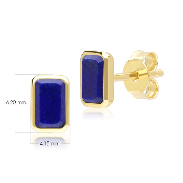 Boucles d'Oreilles Clou Classique avec Lapis Lazuli Baguette en Or Jaune 9 carats