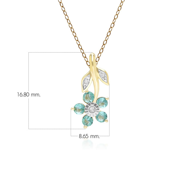 Pendentif Floral avec Emeraudes & Diamant en Or Jaune 9ct