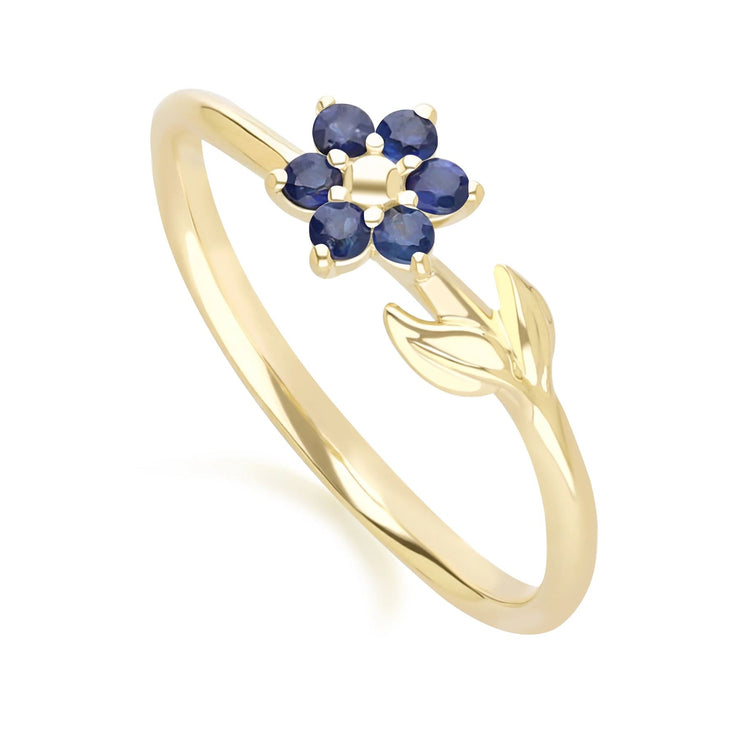 Bague Floral Vigne avec Saphir en Or Jaune 9ct