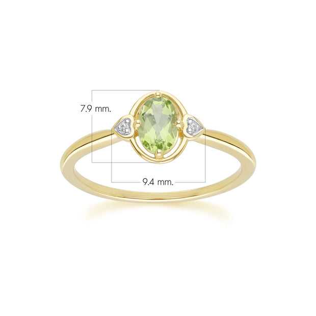 Bague classique en or jaune 9 carats avec péridot ovale et diamants