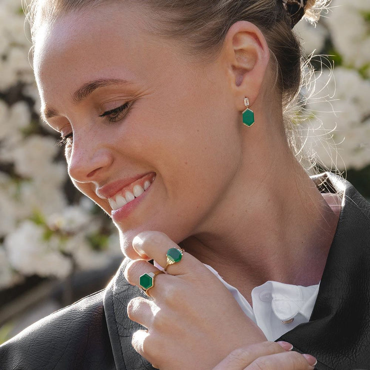 Bague Grand Deco en calcédoine ovale en vermeil doré