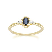 Bague Classique en Or Jaune 9ct avec Saphir Oval et Diamants Ronds