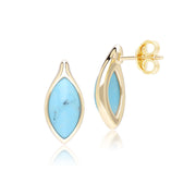 Boucles d'oreilles Clou Classique en or jaune 9 carats avec turquoise marquise